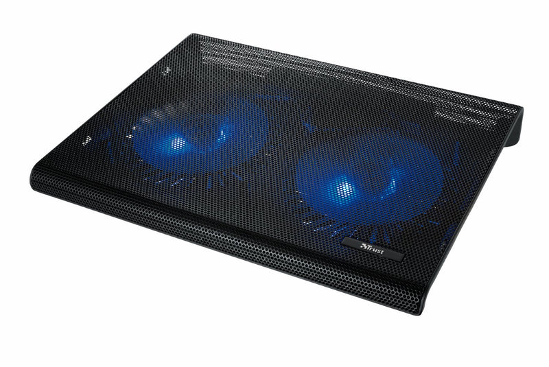 Trust Azul Laptop Cooling Pad, for Laptops up to 17.3 Inch, with 2 Illuminated Fans, Fits Up to 17.3 Inch, Tilted Design, Cooler for Laptop with Cable Storage - Black