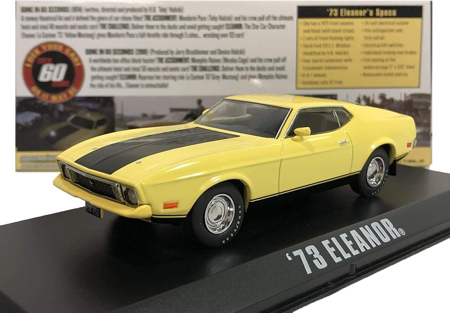 1973 Ford Mustang Mach 1 Yellow Eleanor" "Gone in Sixty Seconds" Movie (1974) 1/43 by Greenlight 86412"