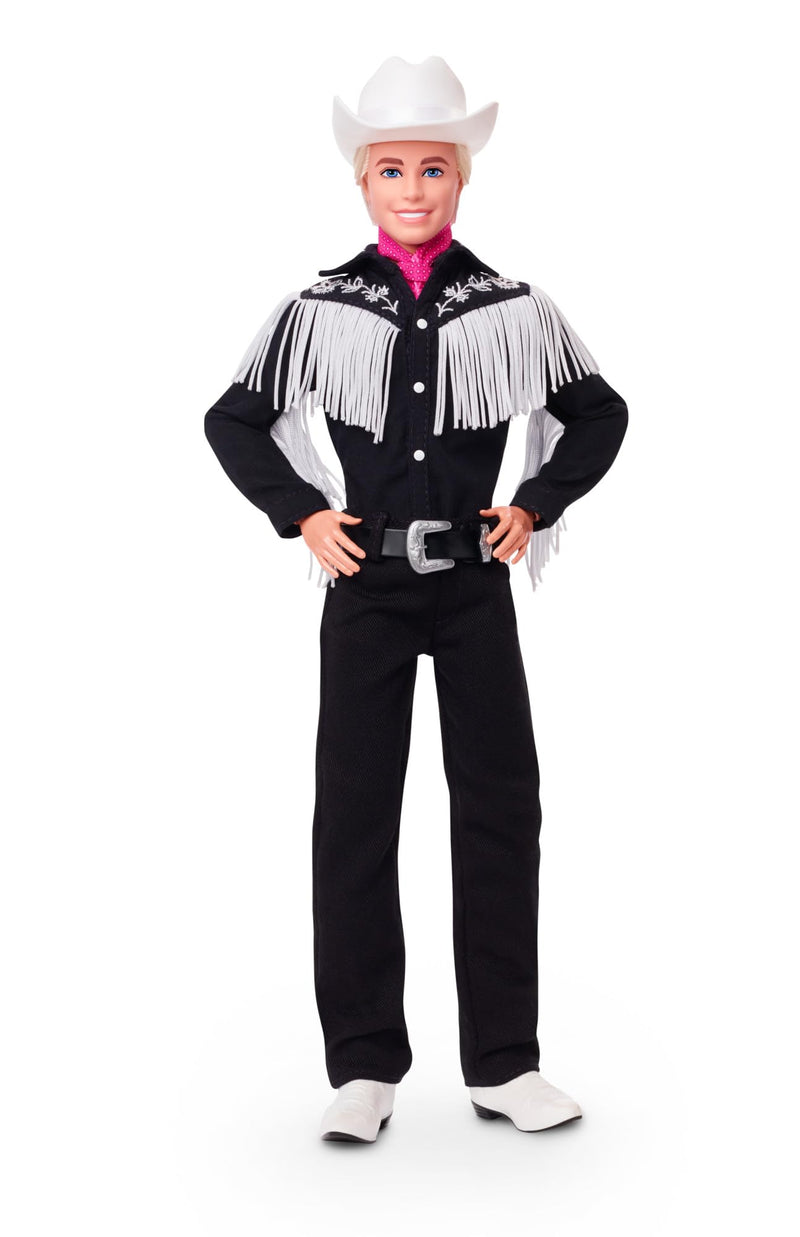 Barbie THE MOVIE, Ken Doll wearing Black and White Western Outfit, with Pink bandana tied at his neck, HRF30