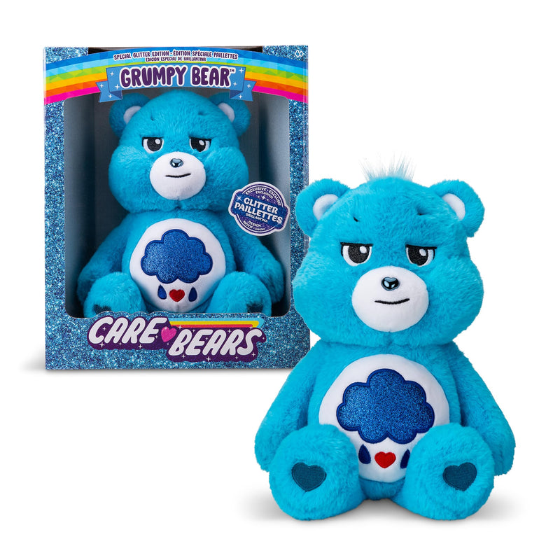 Care Bears , Grumpy Bear 35cm Glitter Belly Plush , Collectable Cute Plush Toy, Cuddly Toys for Children, Soft Toys for Girls Boys, Cute Teddies Suitable for Girls and Boys Ages 4+ , Basic Fun 22132