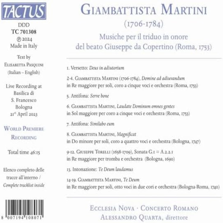 Giambattista Martini: Musiche Per Il Triduo in Onore...