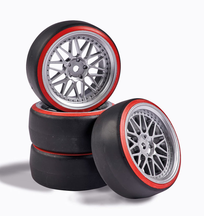 Carson 500900156 - Juego de Ruedas 1:10 Drift (4), Color Plateado y Rojo