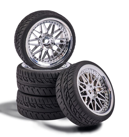 Carson 500900159 1:10 Y-Design1 (4) Chrome Model Building Accessories, Spare Part, Tuning, Tyre Set