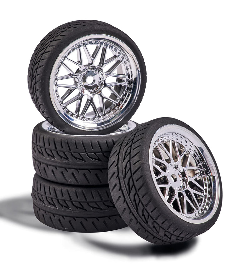 Carson 500900159 1:10 Y-Design1 (4) Chrome Model Building Accessories, Spare Part, Tuning, Tyre Set