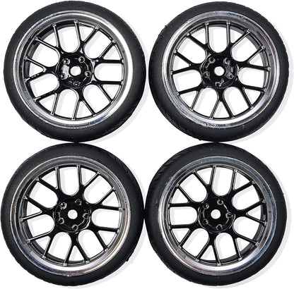 Carson 500900162 1:10 Wheel Y-Design2 (4) Black/Chrome-Model Building Accessories, Spare Part, Tuning, Tyre Set
