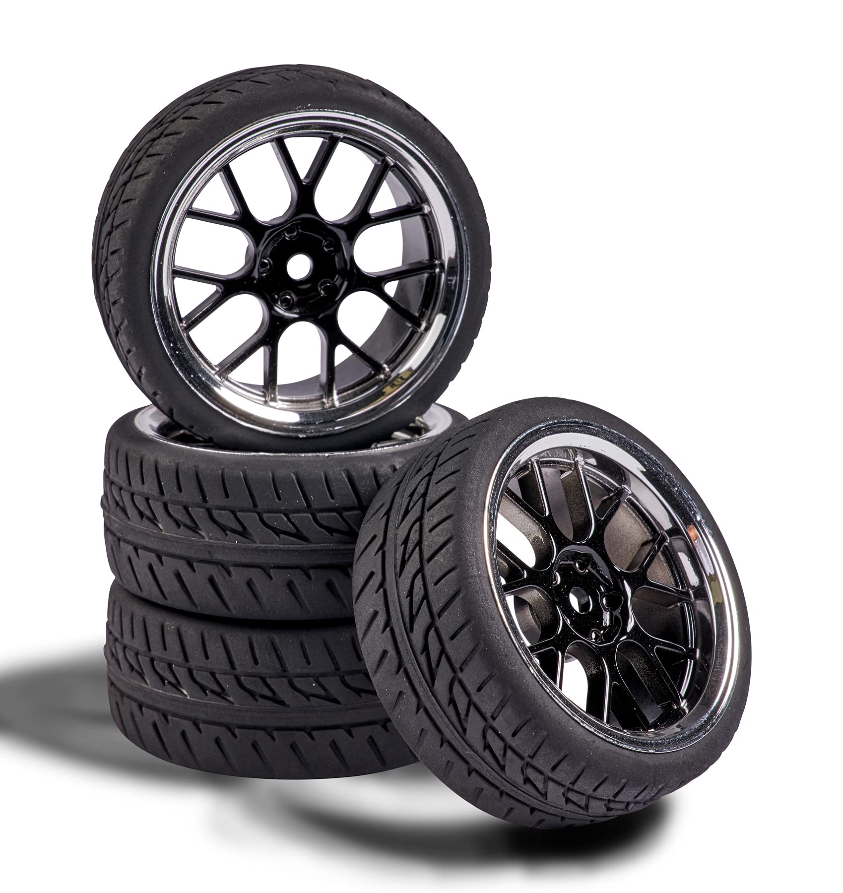 Carson 500900162 1:10 Wheel Y-Design2 (4) Black/Chrome-Model Building Accessories, Spare Part, Tuning, Tyre Set