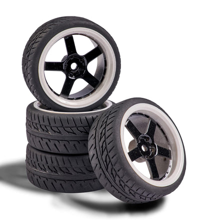 Carson 500900165 1:10 Wheel 5 Sp. Design (4) Black/White-Model Building Accessories, Spare Part, Tuning, tyre Set