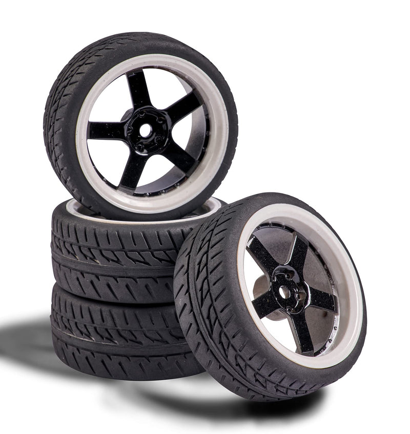 Carson 500900165 1:10 Wheel 5 Sp. Design (4) Black/White-Model Building Accessories, Spare Part, Tuning, tyre Set