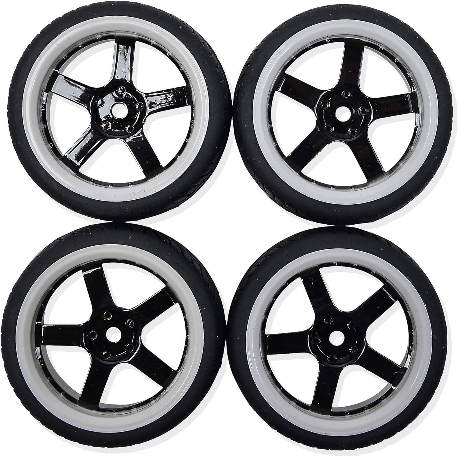 Carson 500900165 1:10 Wheel 5 Sp. Design (4) Black/White-Model Building Accessories, Spare Part, Tuning, tyre Set