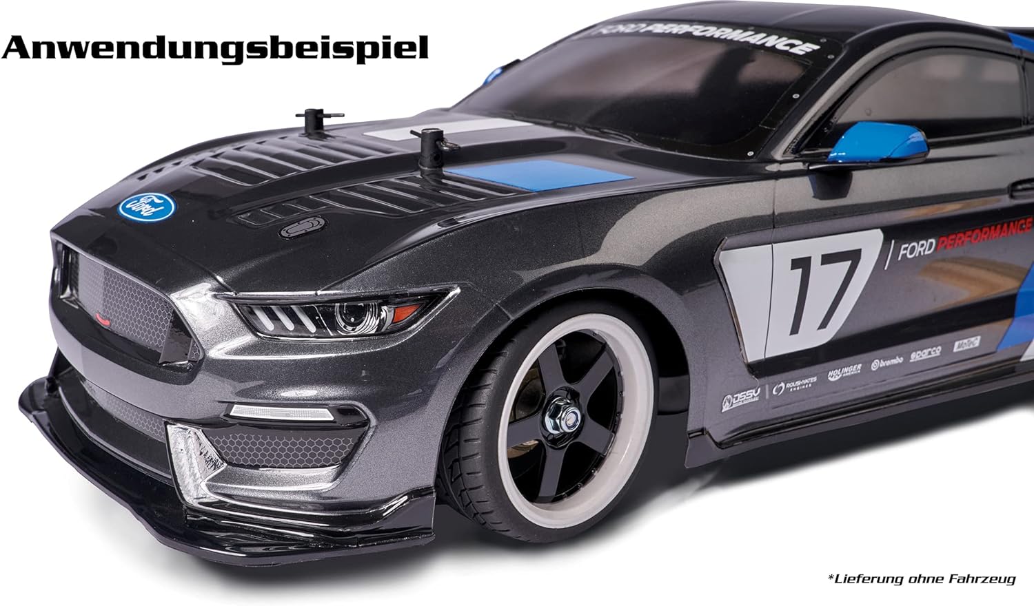 Carson 500900165 1:10 Wheel 5 Sp. Design (4) Black/White-Model Building Accessories, Spare Part, Tuning, tyre Set