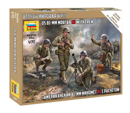 Zvezda -6287-US 81mm Mortar w/Crew, Scale 1/72, Plastic Model Kit, ZS6287