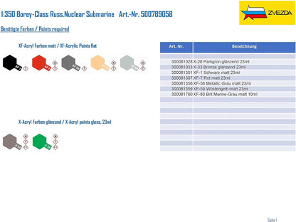 Zvezda 500789058 500789058-1:350 Borey-Class Russ.Nuclear Submarine-Plastic Model Assembly-Kit-for Beginners-Detailed, Gray