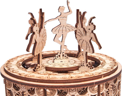 Wood Trick Dancing Ballerina Music Box Kit Swan Lake, DIY Wooden Musical Box Ballerina - 3D Wooden Puzzle, Assembly Model, Brain Teaser for Adults and Kids