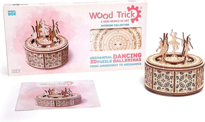 Wood Trick Dancing Ballerina Music Box Kit Swan Lake, DIY Wooden Musical Box Ballerina - 3D Wooden Puzzle, Assembly Model, Brain Teaser for Adults and Kids