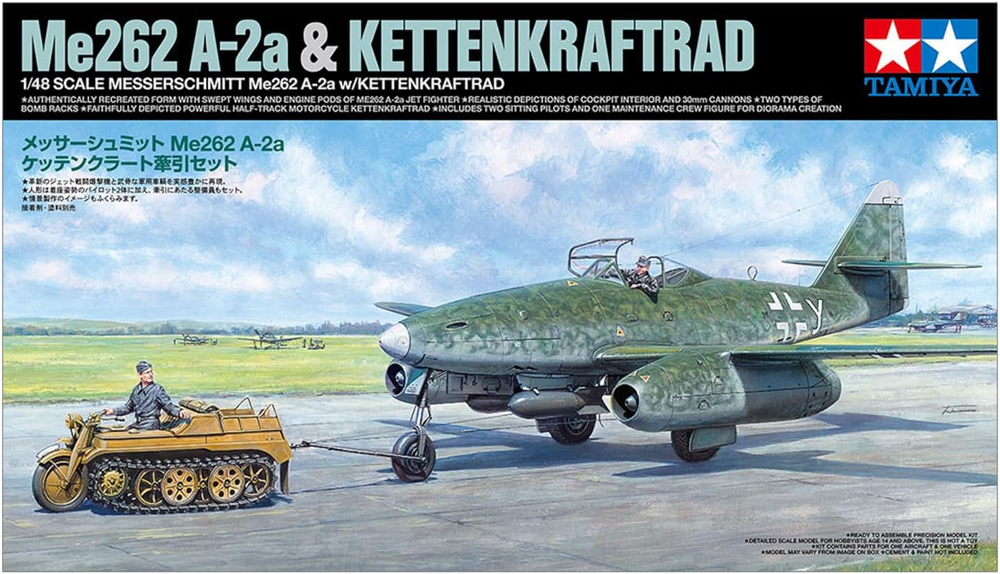 TAMIYA 25215 1:48 Me262A-2A with Chain Motorcycle (2) - Model Building, Plastic Kit, Hobby, Crafts, Gluing, Model Kit, Model, Assembling