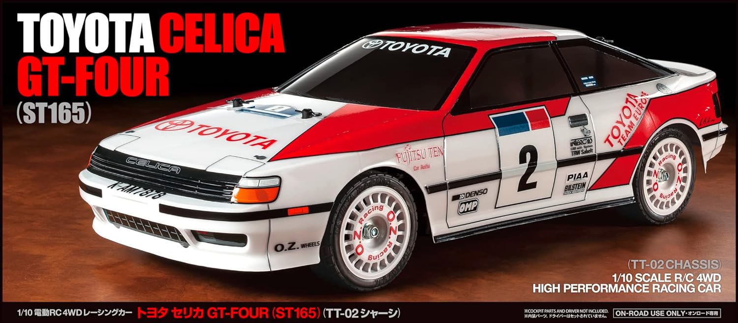 TAMIYA Toyota Celica GT-Four TT-02 Multicoloured 1:10 RC Model Car Electric Rally Allrada 58718 TT-02-Remote Controlled Vehicle, Building, Kit for Assembly, Hobby, Crafts, Making, White/Opulent Garden