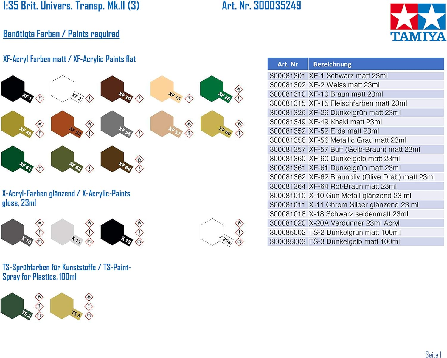 TAMIYA 300035249 35249 Universal Carrier Mk.II Forced Recon 1:35 Military Model Kit
