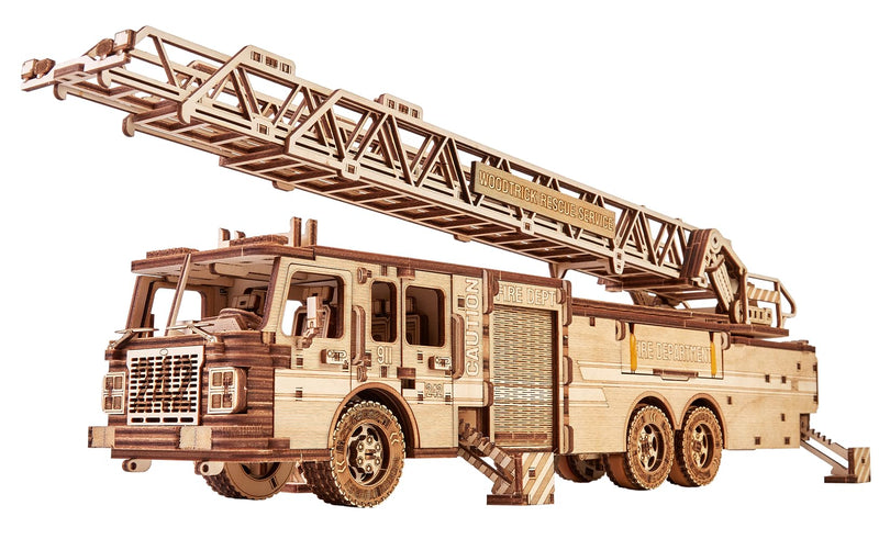 Wood Trick Rescue Firetruck Wooden 3D Puzzles for Adults and Kids to Build - Rides up to 20 ft - Wooden Models Engineering DIY Project Mechanical 3D Wooden Puzzle Model Kits for Adults
