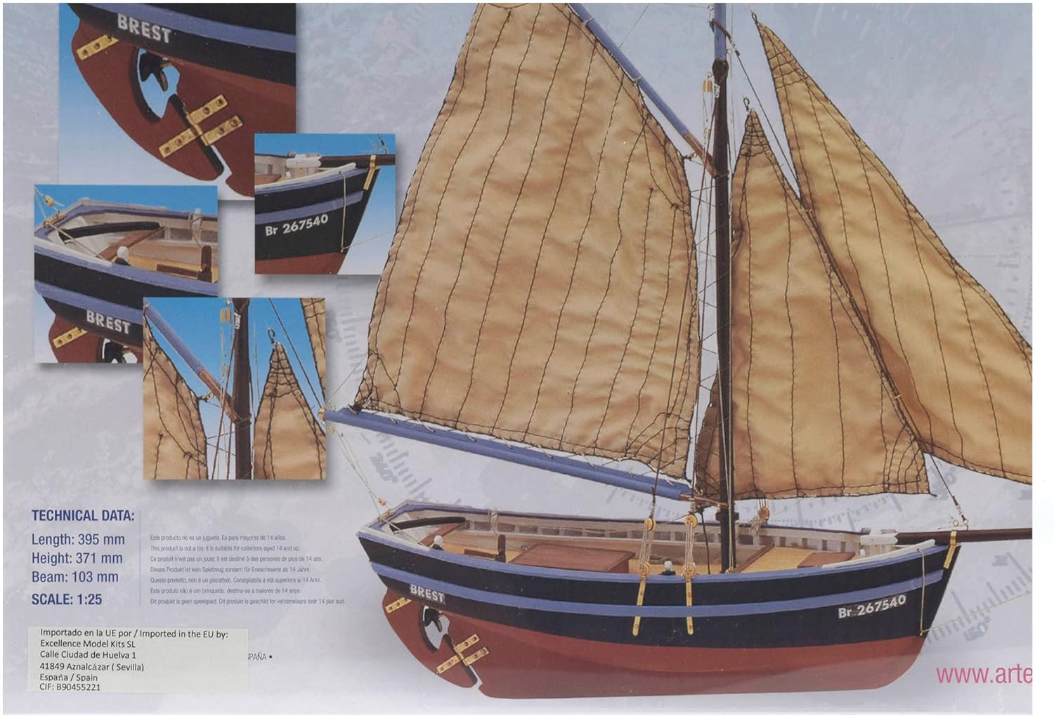 Artesanía Latina 19007. Wooden Ship Model French Fishing Boat Bon Retour 1:25 Scale. Modeling Kit to Be Built