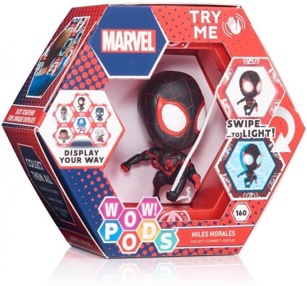 WOW! PODS Spiderman Collection - Miles Morales | Superhero Light-Up Bobble-Head Figure | Official Marvel Collectable Toys & Gifts