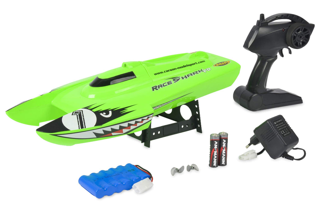 Carson 108025 Boot 500108025 – Race Shark FD 2.4G 100% Children from 8 Years, RC Boat RTR, Green