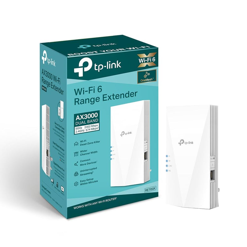 TP-Link AX3000 Dual Band Wi-Fi 6 Range Extender, Broadband Wi-Fi Booster/Hotspot with 1 Gigabit Port, 160 MHz Channels, Built-In Access Point Mode, Easy Setup, UK Plug (RE700X) Wi-Fi 6 Booster AX3000|Premium