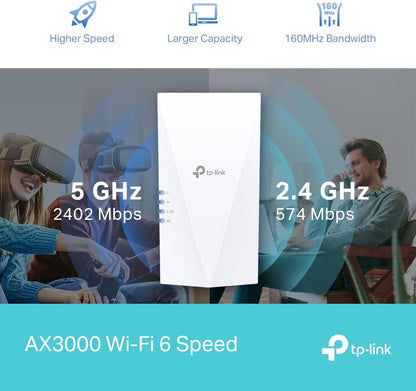TP-Link AX3000 Dual Band Wi-Fi 6 Range Extender, Broadband Wi-Fi Booster/Hotspot with 1 Gigabit Port, 160 MHz Channels, Built-In Access Point Mode, Easy Setup, UK Plug (RE700X) Wi-Fi 6 Booster AX3000|Premium
