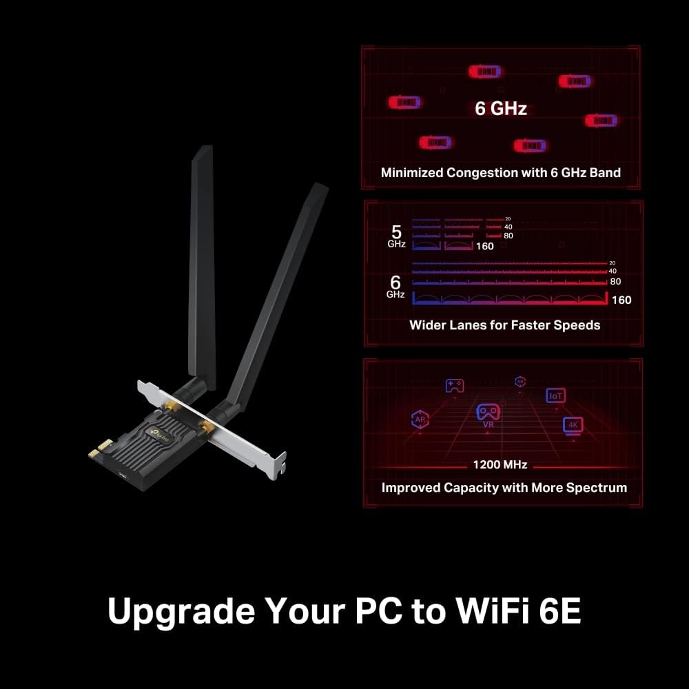 TP-Link AXE5400 Tri-Band Wi-Fi 6E Bluetooth 5.2 PCI Express Adapter with Two Antennas, Intel Wi-Fi 6E Chipset, Low-Profile Bracket Included, WPA3 Security (Archer TXE72E) AXE5400 Tri-Band Wi-Fi 6E+Bluetooth 5.3