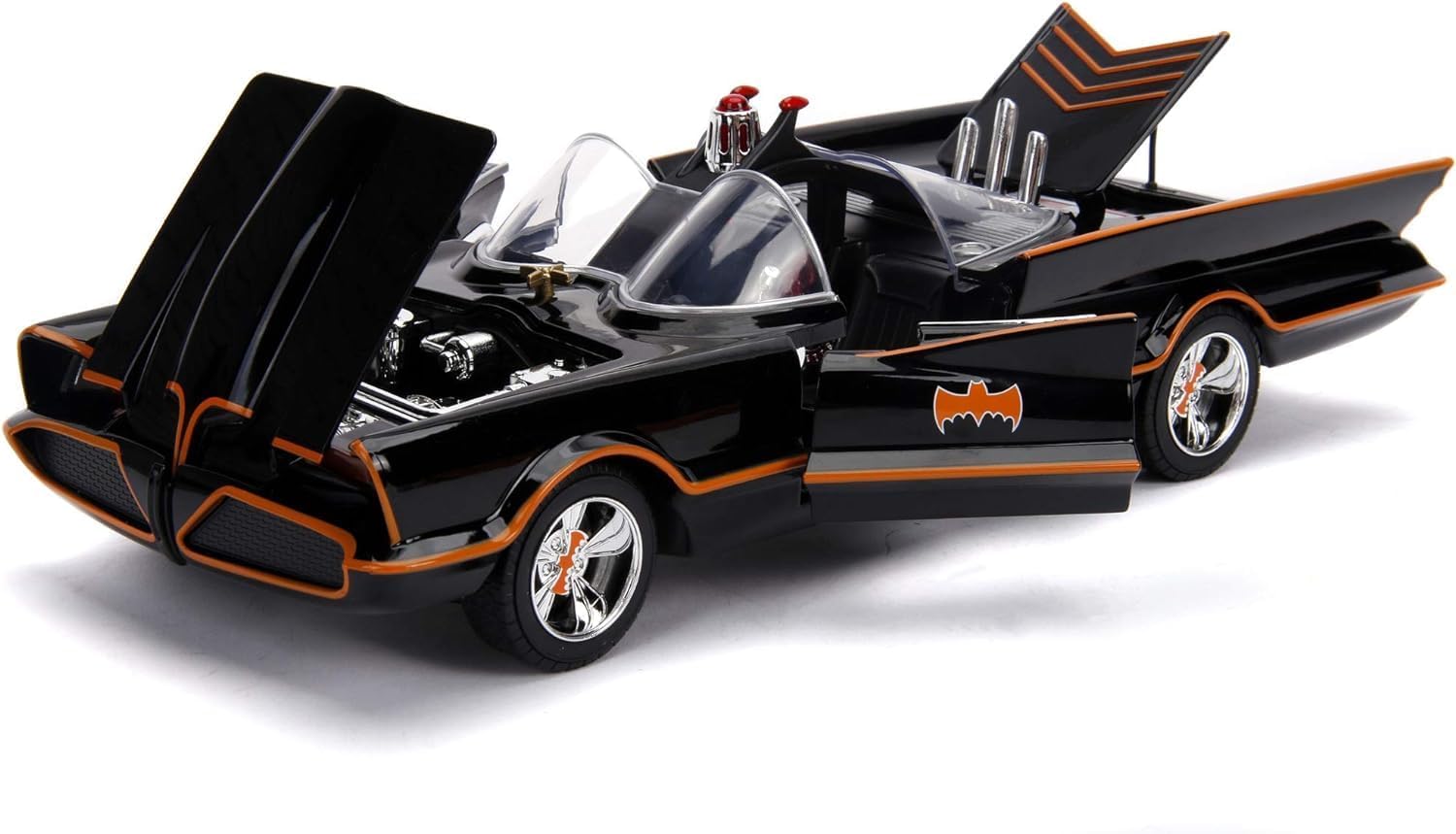 Jada Toys Classic Batmobil 1966 Highly Detailed 1:18 Model Car Including Batman & Robin Figure, Doors, Boot & Bonnet Can Be Opened With wheel, Black