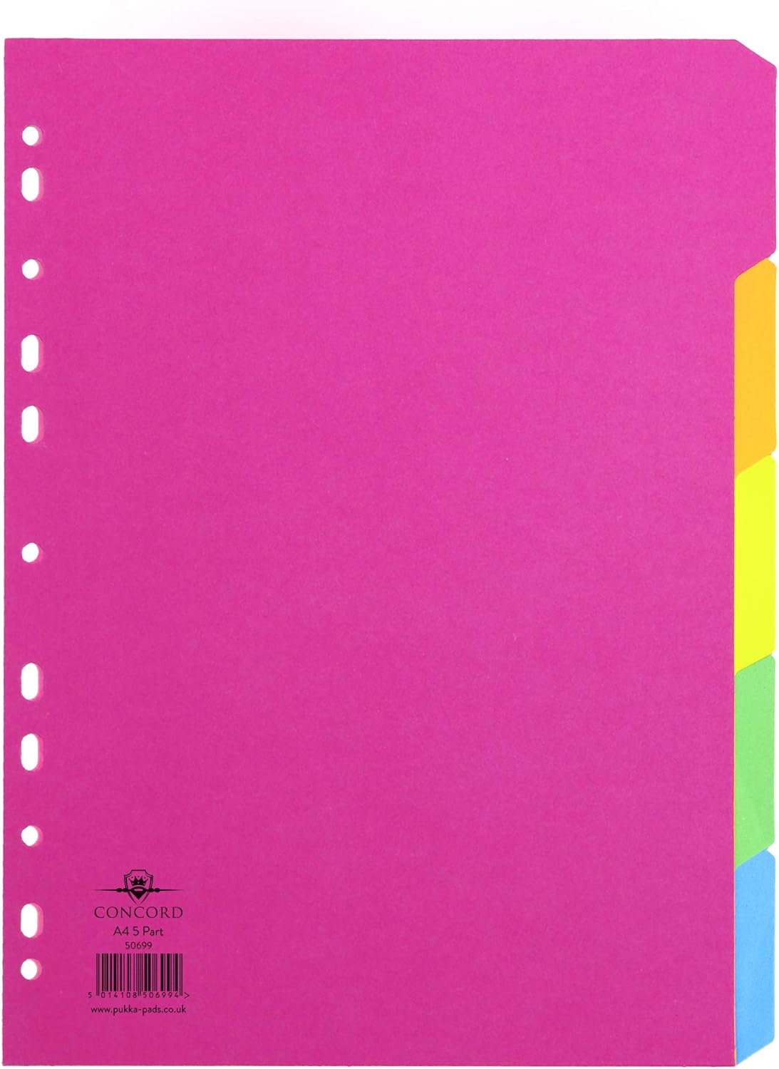 Concord 50699 Bright Subject Dividers Europunched 5-Part A4 Assorted,Black & White