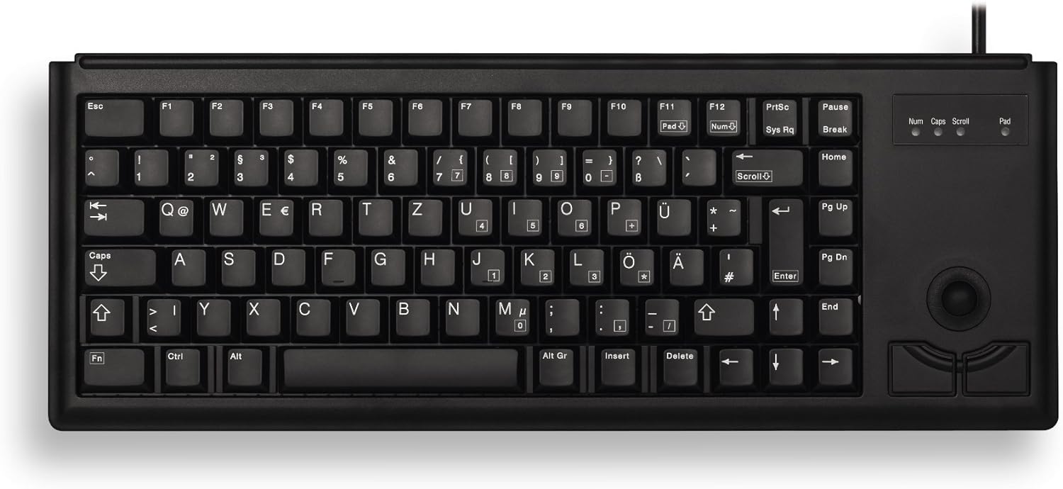 Cherry G84-4400 Compact Ultra Slim Trackball USB Keyboard - Black UK Layout - QWERTY Black