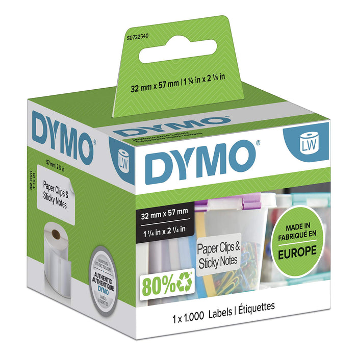 DYMO Authentic LabelWriter Multi-Purpose Labels | 57 mm x 32 mm | Self-Adhesive | Roll of 1000 Easy-Peel Labels for LabelWriter Label Makers | Made in Europe 32 x 57 mm 1 roll