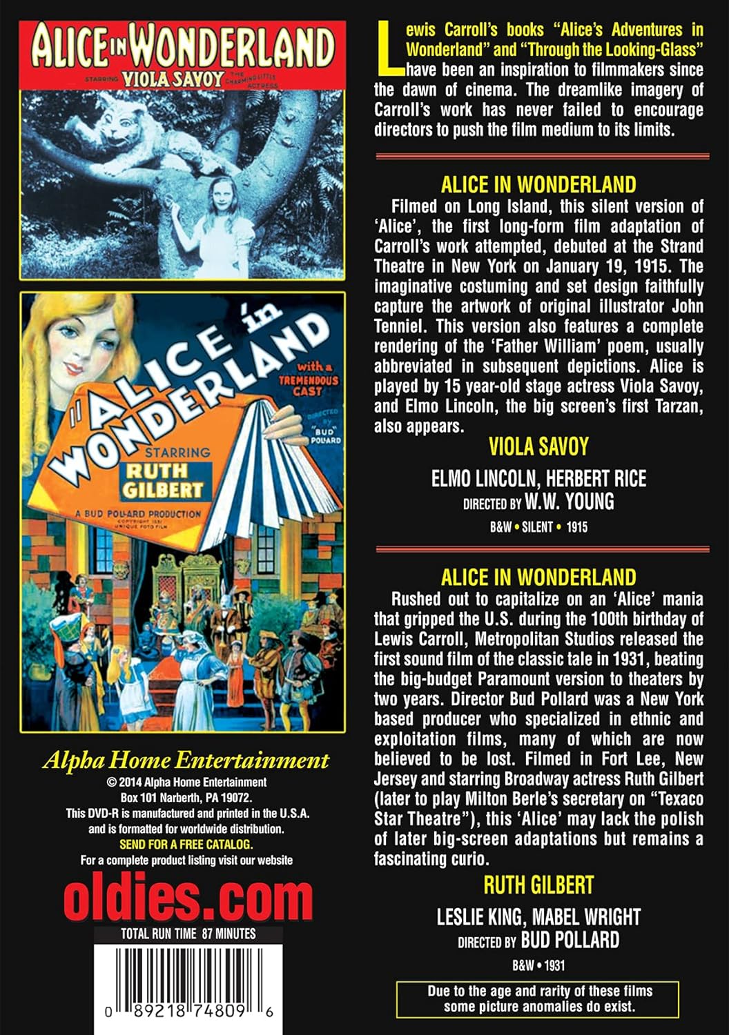 Alice in Wonderland Double Feature (1915/Silent and 1931 Versions)