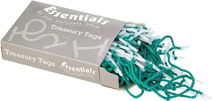 Whitecroft 27141/10 Essentials 152 mm Plastic Ended Treasury Tags - Green (Pack of 100