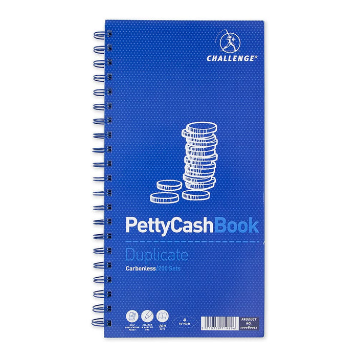 Challenge Carbonless Wirebound Petty Cash Book,Blue, 1 Blue