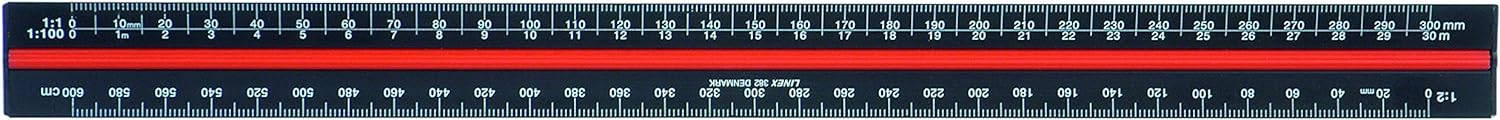 Scale Ruler 30cm, Linex, Triangular, Aluminium, Black