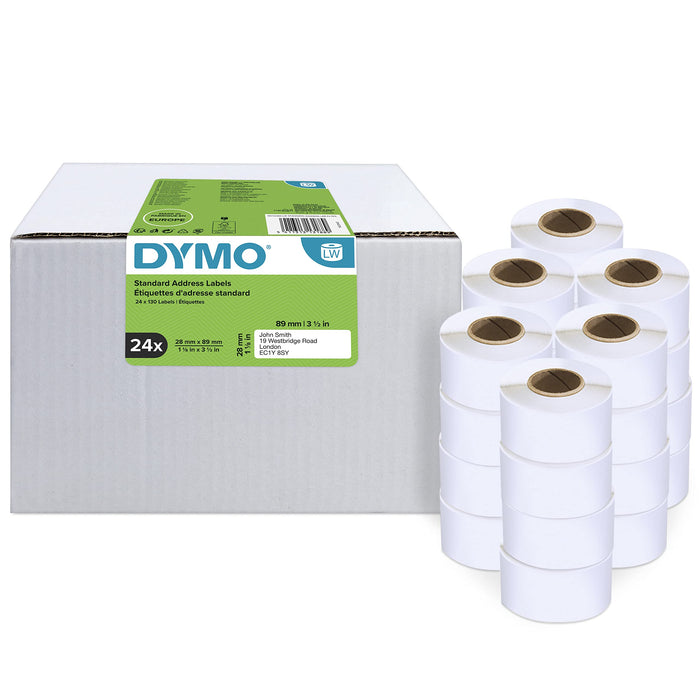 DYMO Authentic LabelWriter Address Labels | 28mm x 89mm | 24 Rolls of 130 Easy-Peel Labels (3120 labels) | Self-Adhesive | for LabelWriter Label Makers Black on White Standard address label 24 rolls