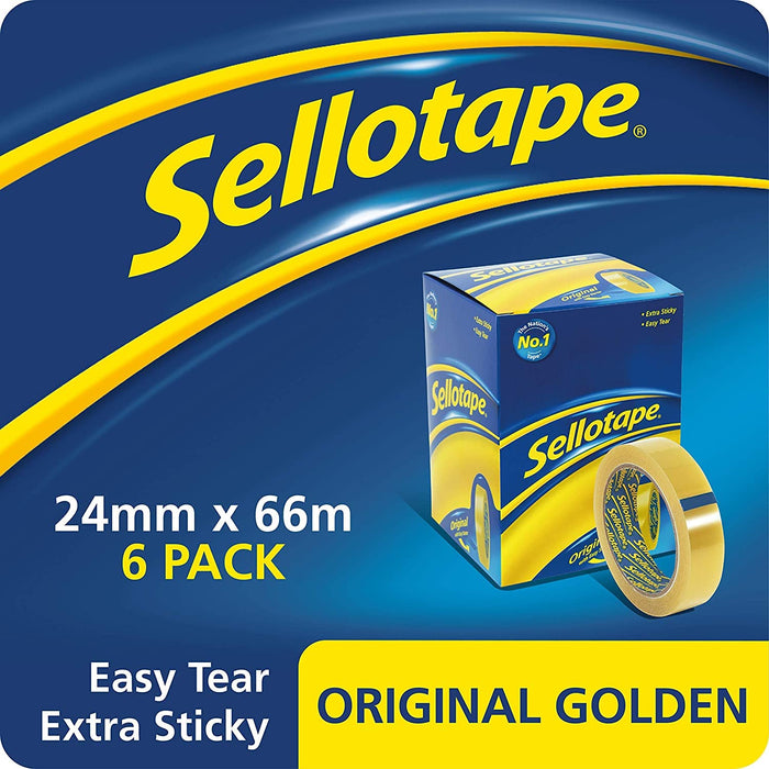 Sellotape Original Golden, Multi-Purpose Clear Tape for Household Objects, Clear Packing Tape for Sticking Envelopes or Cards, Easy to Use Packaging Tape, 6 x 24mmx66m, Golden,Gold Original Golden 6 x 24mm x 66m
