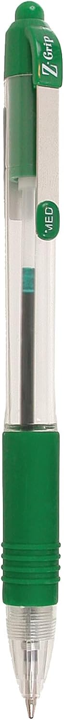 ZEBRA Pen Z Grip Green Pens Ballpoint, Smooth & Comfortable ZEBRA Pens With Pocket Clip, Retractable Ballpoints With Green Ink, Reliable Biro Multipack For Everyday Use - Med Point, 12pk