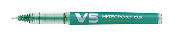 Pilot V5 Cartridge System Liquid Ink Rollerball 0.5mm Tip- Green, Box of 10 Fine Green