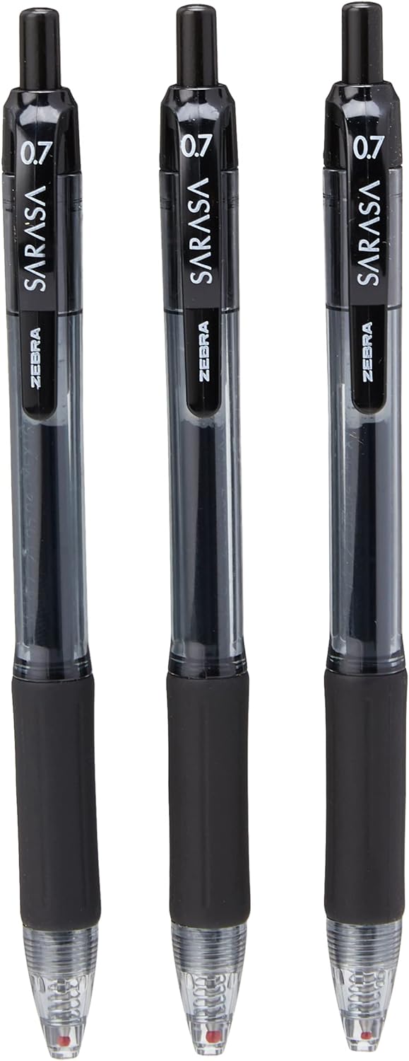 ZEBRA Pen Sarasa Pens, Fine Point Gel Pens For Adult Colouring, Smear-Proof Gel Pens For Writing, Reliable Retractable Black Pens For Kids & Adults, Colour ZEBRA Pens Set, 12 Pk - Black Ink