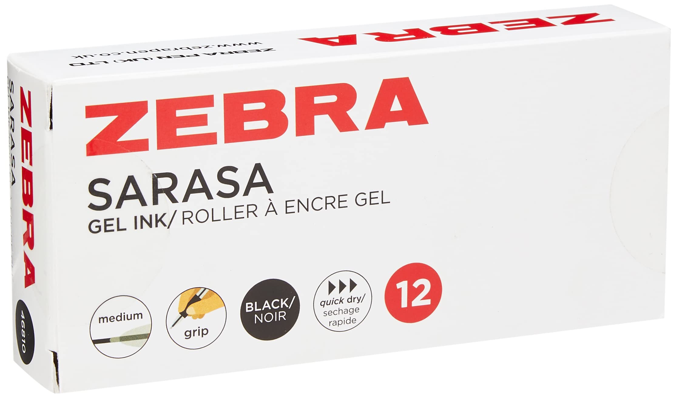 ZEBRA Pen Sarasa Pens, Fine Point Gel Pens For Adult Colouring, Smear-Proof Gel Pens For Writing, Reliable Retractable Black Pens For Kids & Adults, Colour ZEBRA Pens Set, 12 Pk - Black Ink
