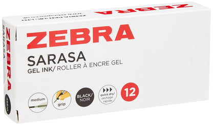 ZEBRA Pen Sarasa Pens, Fine Point Gel Pens For Adult Colouring, Smear-Proof Gel Pens For Writing, Reliable Retractable Black Pens For Kids & Adults, Colour ZEBRA Pens Set, 12 Pk - Black Ink