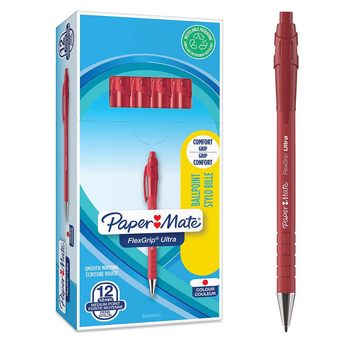 Paper Mate Flexgrip Ultra Retractable Ballpoint Pens, Medium Point (1.0mm), Red, 12 Count Medium Point (1.0mm) Red 12 count