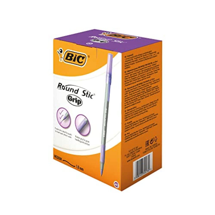 BIC Round Stic Grip Ballpoint Pens - Value Pack of 40 Pens for Office - Purple Colour - Smooth Writing and Comfortable Grip