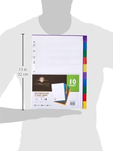 Concord Plastic Subject Dividers Polypropylene 120 Micron Europunched 10-Part A4 Assorted Ref 0690