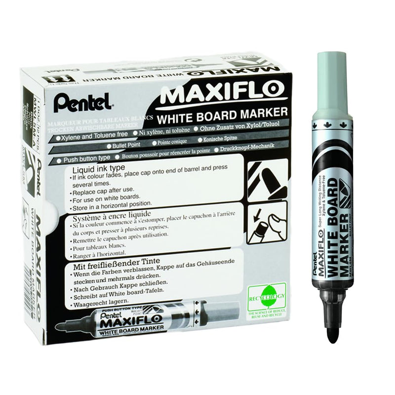 Pentel Maxiflo MWL5M-AO Drywipe Marker - Black, Box of 12