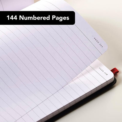 Black by Black n' Red A6 Journal - Ruled with Numbered Pages Hard Cover A6
