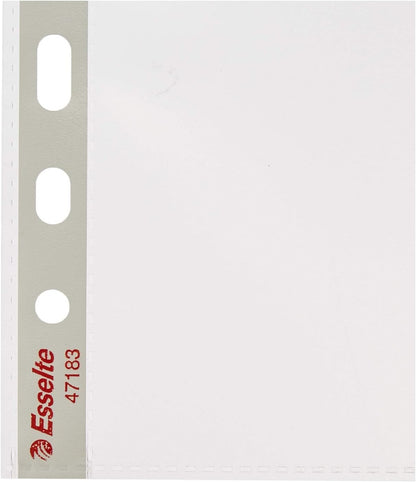 Esselte Heavy Duty Punched Pocket, Pack of 25, Holds up to 20 A5 sheets, Transparent, Matte, 85 Micron PP Material, 47183