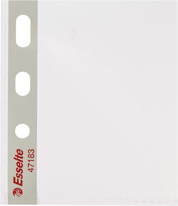 Esselte Heavy Duty Punched Pocket, Pack of 25, Holds up to 20 A5 sheets, Transparent, Matte, 85 Micron PP Material, 47183
